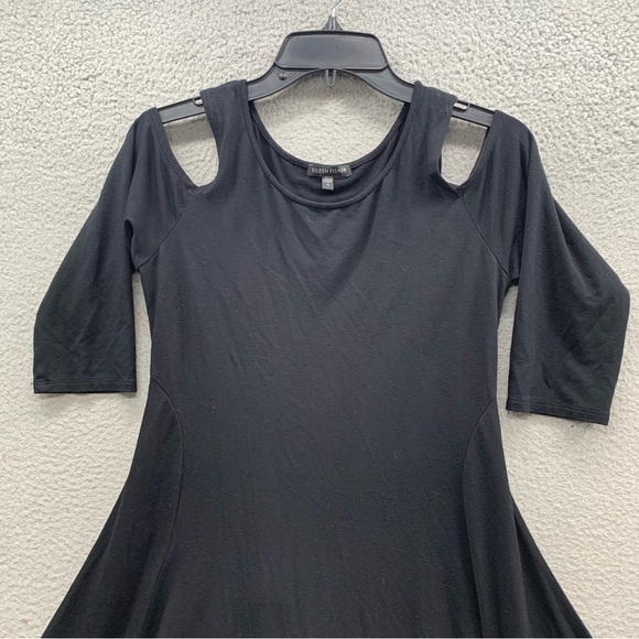 Eileen Fisher Dress Black Cold Shoulder Half 3/4 Sleeve Stretch Lagenlook Size S - Picture 6 of 10